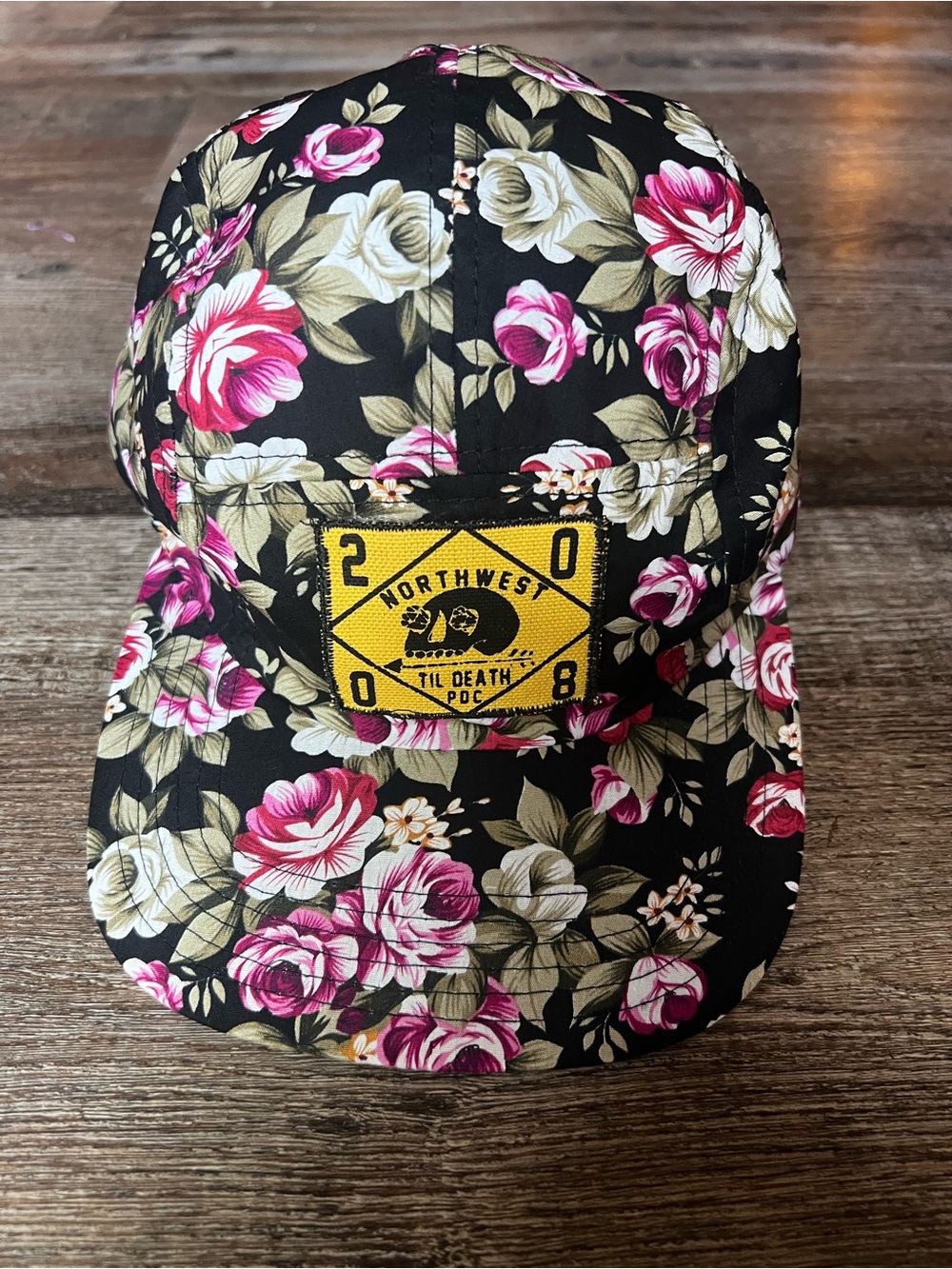 Northwest Til Death Black Floral Flat Bill Cap - Adjustable